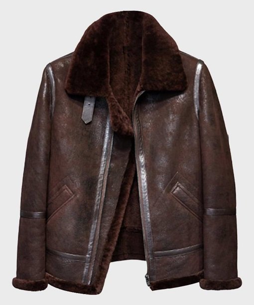 Mens-Distressed-B3-Brown-Shearling-Leather-Jacket.jpg Shawn SF Brown Shearling Leather Jacket - Image 1