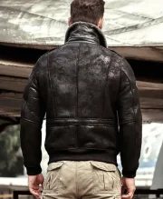Gabriel Distressed Black G-1 Bomber Leather Jacket - Image 2