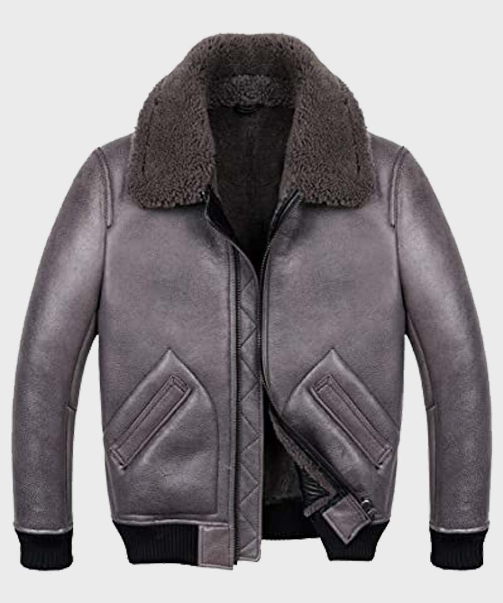 Mens-Shearling-Grey-Sheepskin-B2-Leather-Jacket.jpg Robinson Shearling Grey B2 Leather Jacket - Image 1