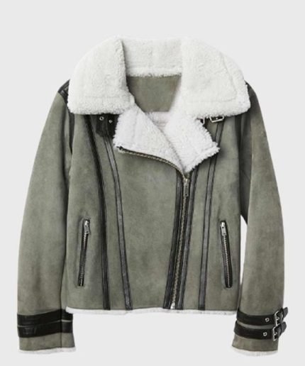 Chelsea Soft Shearling Fur Collar Grey Jacket