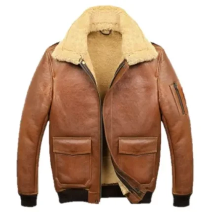 Samuel Tan Brown Shearling SF Bomber Leather Jacket