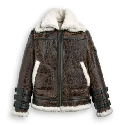 John Triple Belted Cuffs Shearling Leather Jacket