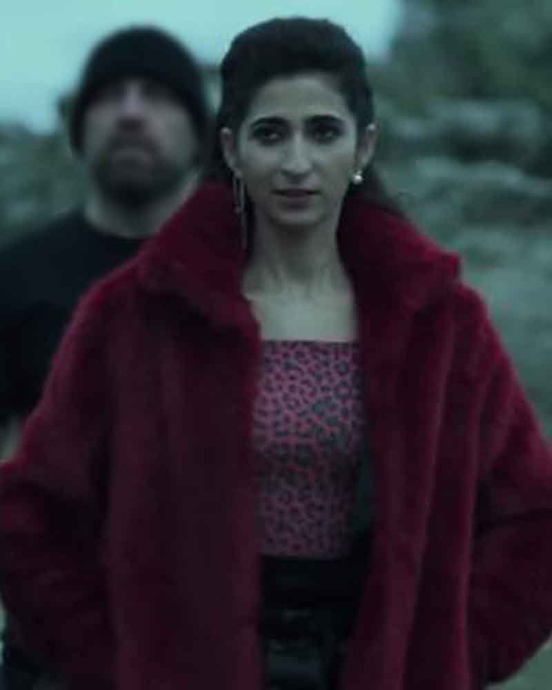 Nairobi-Money-Heist-Fur-Collar-Maroon-Shearling-Jacket-Front.jpg Nairobi Money Heist Fur Collar Maroon Shearling Jacket - Image 2