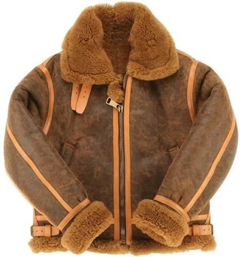 RAF-Brown-Bomber-Shearling-Fur-Aviator-Jacket-Front.jpg Victor RAF Brown Bomber Shearling Fur Jacket - Image 1