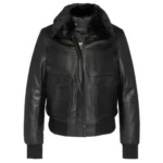 Shaun Black Bomber Sheepskin Real Leather Jacket