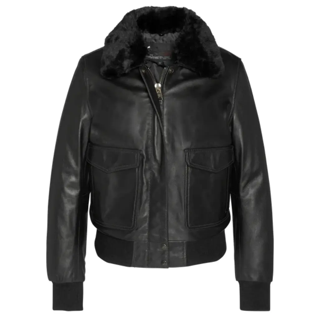 Shaun Black Bomber Sheepskin Real Leather Jacket (1) Shaun Black Bomber Sheepskin Real Leather Jacket