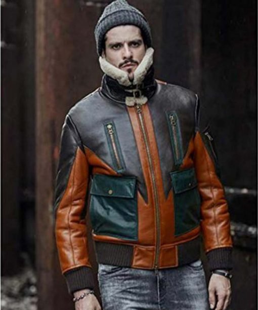 Sheepskin-Mens-Shearling-Bomber-Leather-Jacket-Model.jpg Sheepskin Miller Shearling Bomber Jacket - Image 2