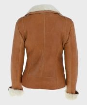 Jacqueline Tan Brown Shearling Suede Biker Jacket - Image 4