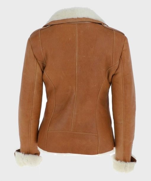 Tan-Brown-Womens-Shearling-Leather-Jacket-510x612-1.jpg Jacqueline Tan Brown Shearling Suede Biker Jacket - Image 4