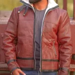 Travis-SF Burgundy Bomber Shearling Fur Jacket