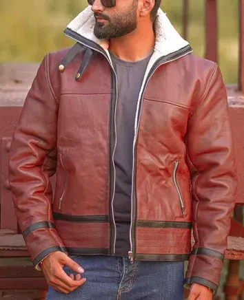 Travis-SF Burgundy Bomber Shearling Fur Jacket