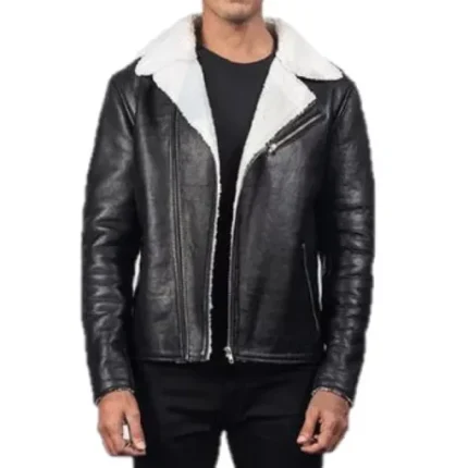 Justin White Shearling Black Leather Jacket