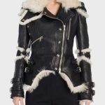 Leah Black Sheepskin Shearling Biker Jacket