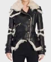 Leah Black Sheepskin Shearling Biker Jacket