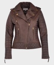 Kara Brown Distressed Biker Leather Jacket