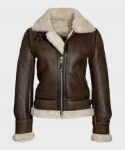 Katie Distressed Brown Shearling Leather Jacket