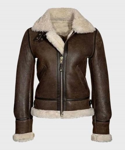 Katie Distressed Brown Shearling Leather Jacket