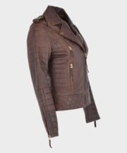 Kara Brown Distressed Biker Leather Jacket - Image 2