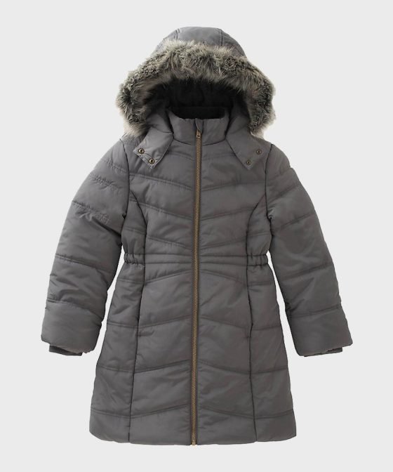 Womens Hooded Grey Puffer Parachute Coat