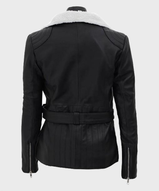 Womens-Shearling-Black-Belted-Biker-Leather-Jacket-3.jpg Natalie Shearling Leather Black Belted Biker Jacket - Image 3