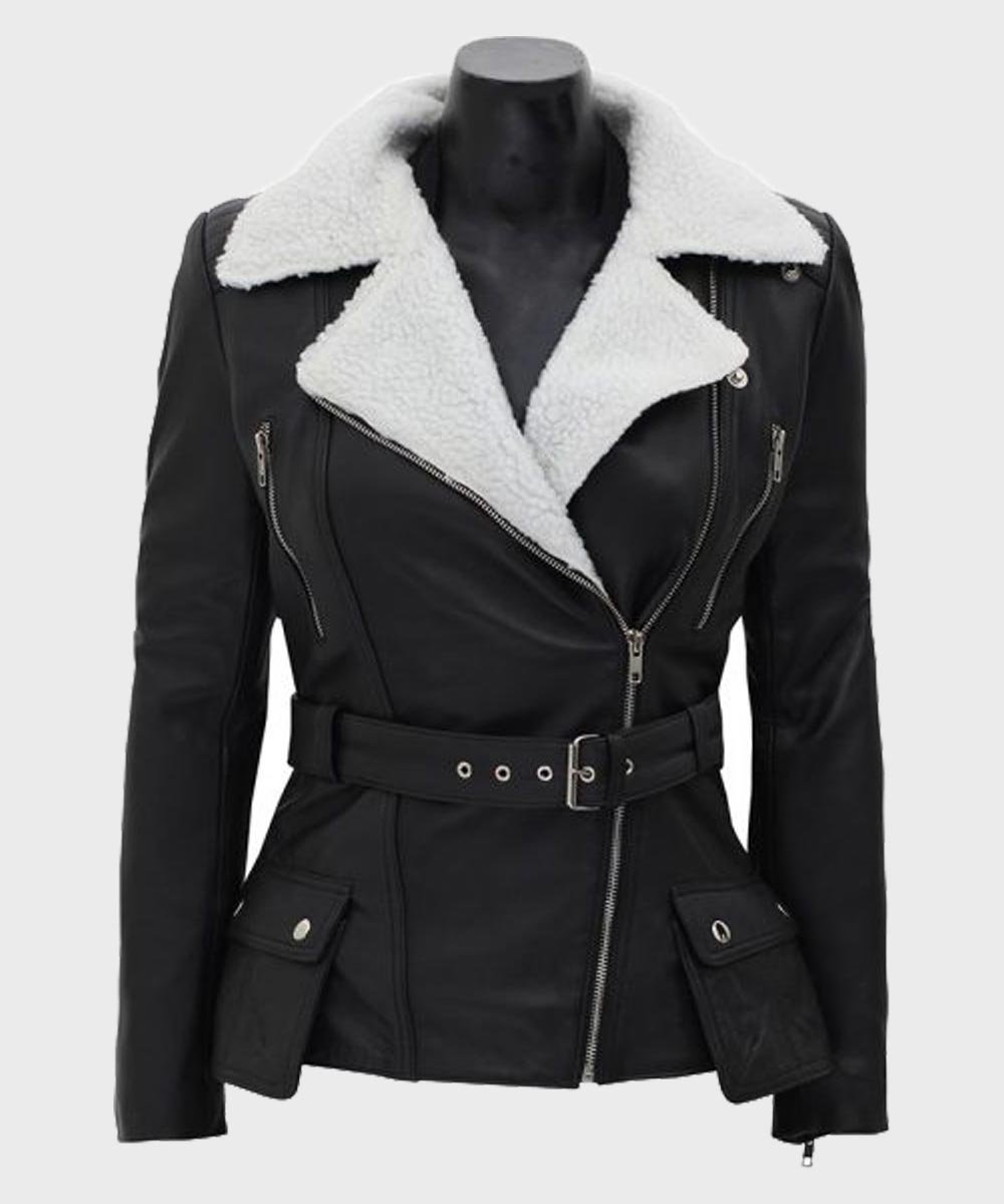 Womens-Shearling-Black-Belted-Biker-Leather-Jacket.jpg Natalie Shearling Leather Black Belted Biker Jacket - Image 1