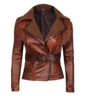 Cassandra Shearling Leather Brown Winter Jacket