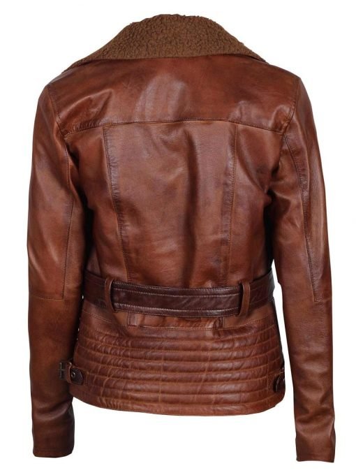 Womens-Shearling-Leather-Brown-Winter-Jacket-Back.jpg Cassandra Shearling Leather Brown Winter Jacket - Image 3