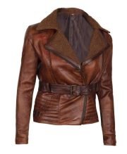 Cassandra Shearling Leather Brown Winter Jacket - Image 2