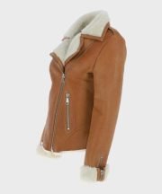 Jacqueline Tan Brown Shearling Suede Biker Jacket - Image 2