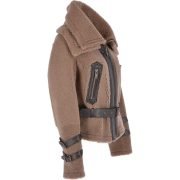 Jenna Double-Collar Brown Shearling Fur Jacket - Image 3