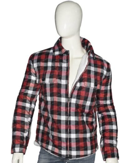 Walker Cotton Shearling Fur Red Plaid Shirt Jacket