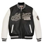 Avirex Black Script USA Varsity Leather Jacket