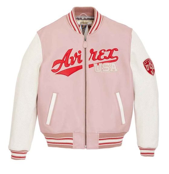 Avirex Pink Script USA Varsity Leather Jacket
