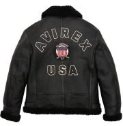 Avirex Black Shearling Leather Jacket - Image 2