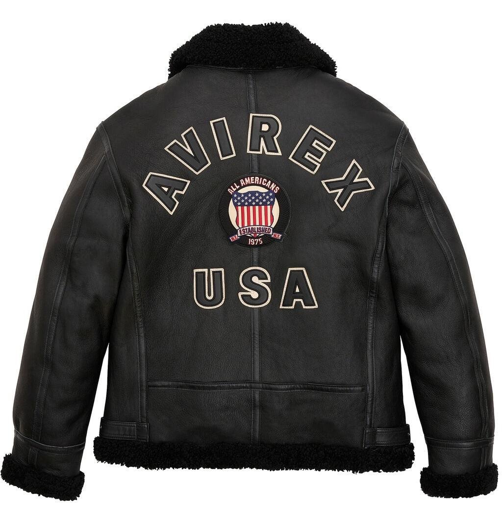 b2 Avirex Black Shearling Leather Jacket - Image 2