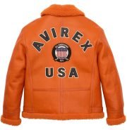 Avirex Orange Shearling Leather Jacket - Image 2