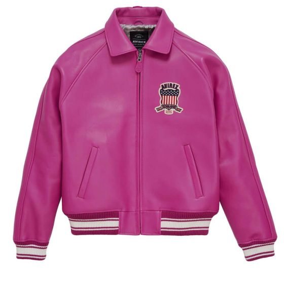 The Avirex Icon Leather Bomber Jacket in Rebellious Pink