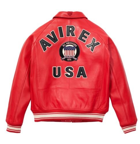 Avirex Red Real Bomber Flight Jacket Leather Jacket