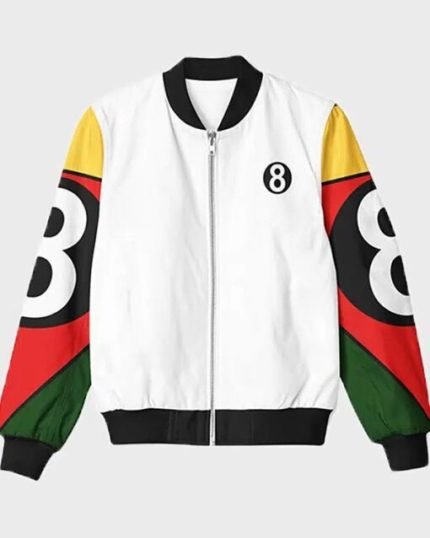 8 Ball 90s Style White Bomber Jacket