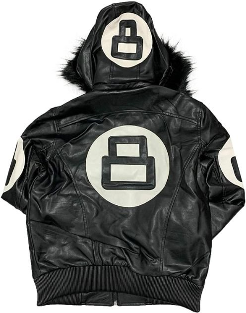 8-Ball-Black-Hooded-Bomber-Jacket.jpg Unisex 8 Ball Multiple Colors Bomber Hooded Leather Jacket - Image 4