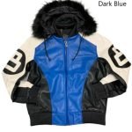 Unisex 8 Ball Black White and Blue Bomber Parka Leather Jacket