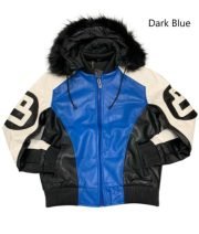 Unisex 8 Ball Black White and Blue Bomber Parka Leather Jacket