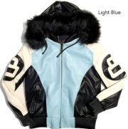 Unisex 8 Ball Black White and Blue Bomber Parka Leather Jacket - Image 2