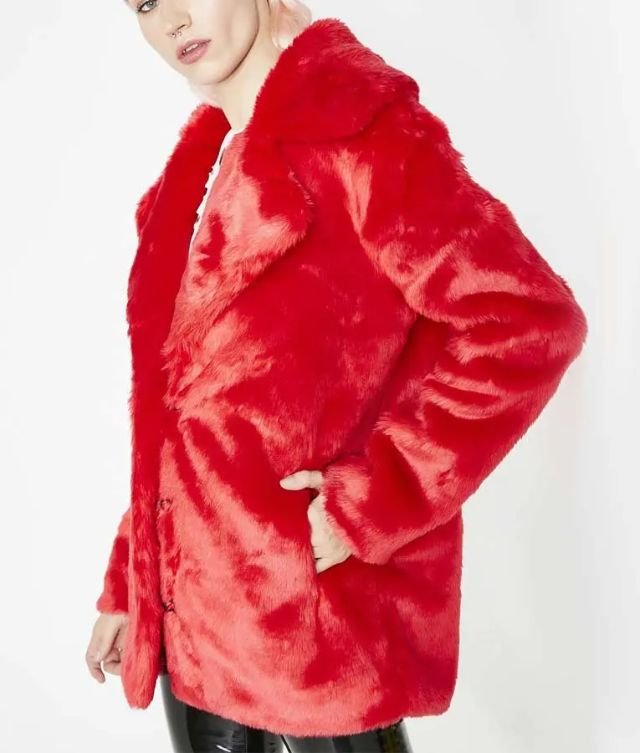 8-Ball-Logo-Red-Fur-Jacket.jpg 8 Ball Logo Printed Red Fur Jacket - Image 3