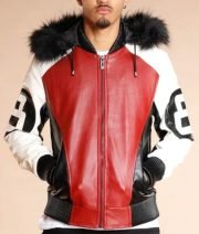 8 Ball Logo Fur Hooded Parka Leather Jacket