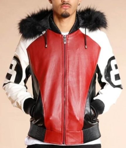 8 Ball Logo Fur Hooded Parka Leather Jacket