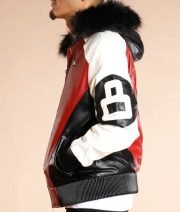 8 Ball Logo Fur Hooded Parka Leather Jacket - Image 4
