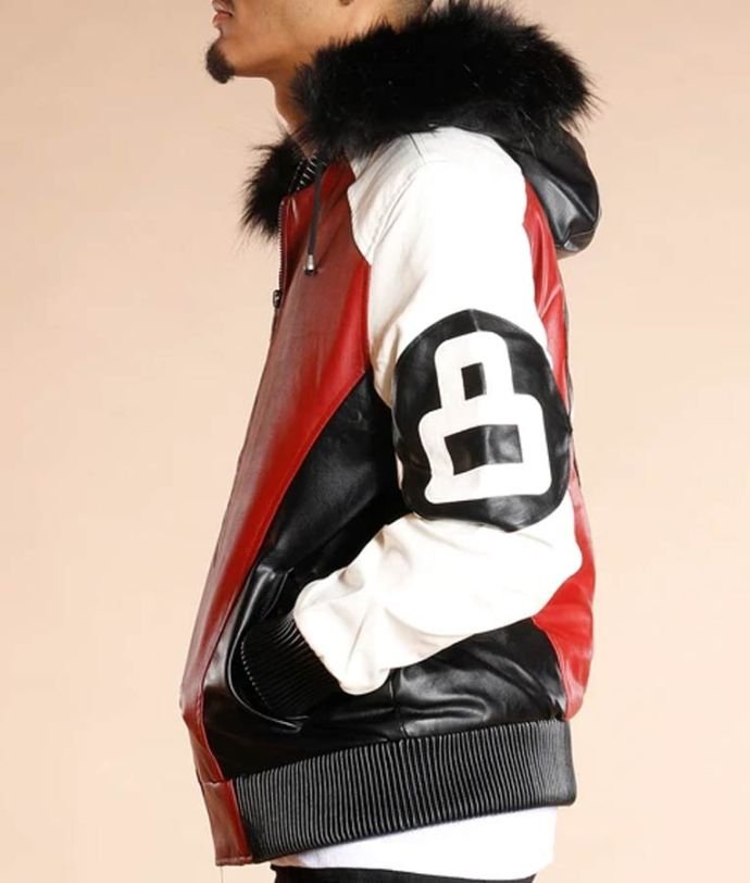 8-Ball-Parka-Red-and-White-Leather-Jacket.jpg 8 Ball Logo Fur Hooded Parka Leather Jacket - Image 4