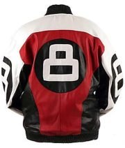 8 Ball Logo Red Black and White Bomber Jacket - Image 2