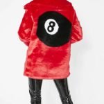 8 Ball Logo Printed Red Fur Jacket